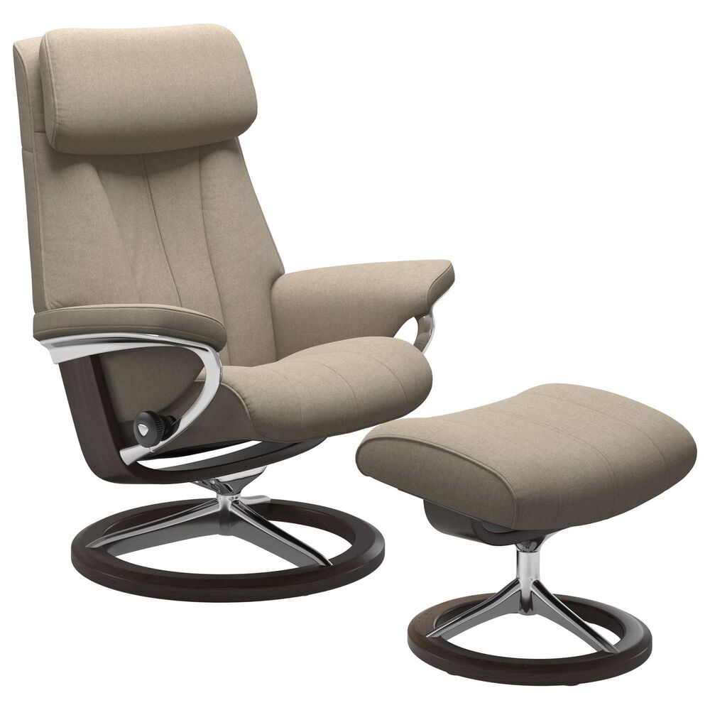 Stressless Paul Medium Leather Chair and Ottoman Set in Oxford Blue, , large