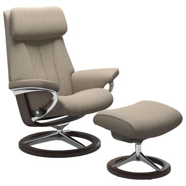 Stressless Paul Medium Leather Chair and Ottoman Set in Oxford Blue, , large