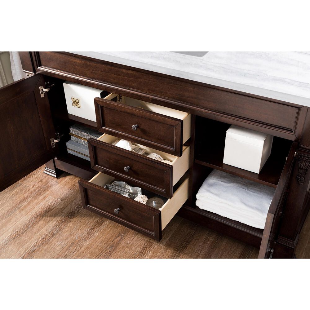 James Martin Vanities Brookfield 60&quot; Single Bathroom Vanity in Burnished Mahogany with 3 cm Arctic Fall Solid Surface Top and Rectangle Sink, , large