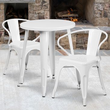 Flash Furniture 3-Piece Metal Round Table Set in White, , large