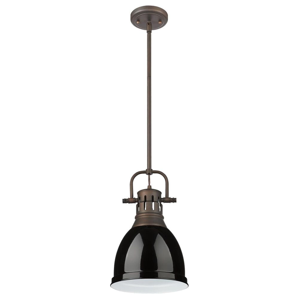 Golden Lighting Duncan 1-Light Small Pendant with Rod and Black Shade in Rubbed Bronze, , large