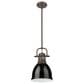 Golden Lighting Duncan 1-Light Small Pendant with Rod and Black Shade in Rubbed Bronze, , large