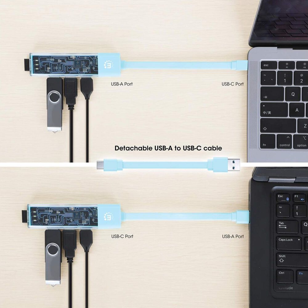 Manhattan 4-Port USB 3.0 Type-C/A Combo Hub in Clear and Teal, , large