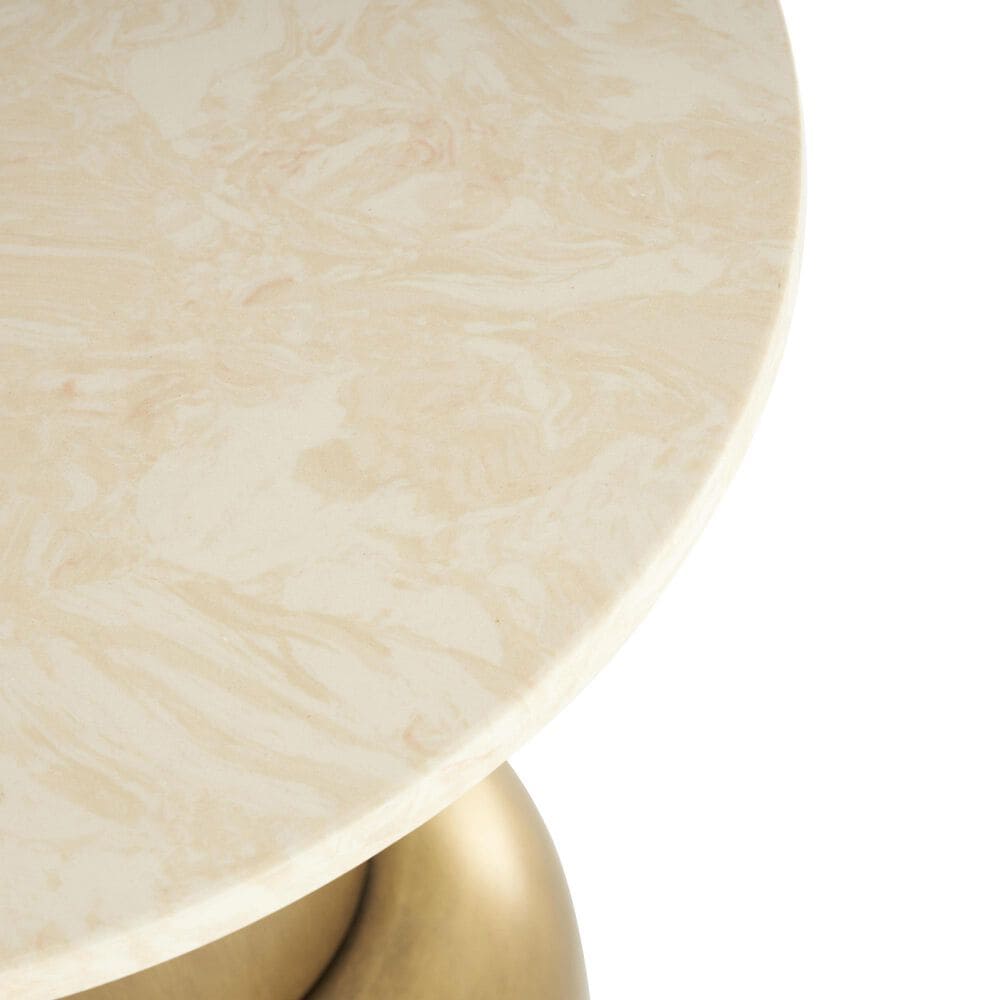 Maple and Jade Pedestal End Table with Marble Tabletop in Gold and Cream, , large