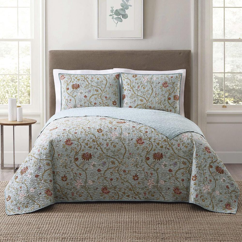 Pem America Style 212 3-Piece Full/Queen Bedford Quilt Set in Blue and Blush, , large