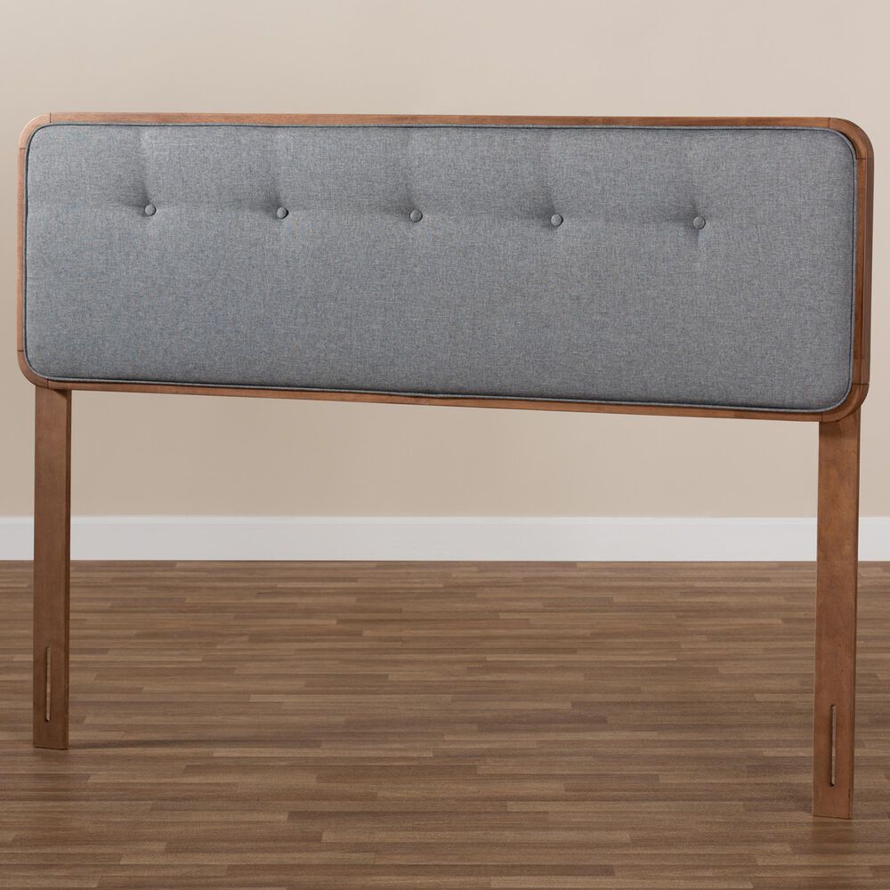 Baxton Studio Palina Queen Headboard with Dark Grey Upholstered in Walnut Brown, , large
