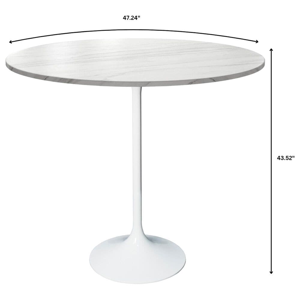 Leisuremod LeisureMod Verve Collection Modern Bar Height Table White Base with 48 Round Marble White Sintered Stone Top, , large