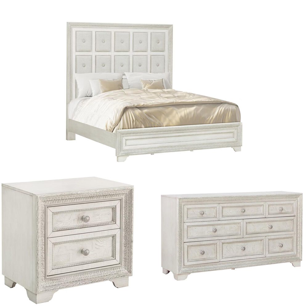 Chapel Hill Camila 3-Piece Queen Bedroom Set in White and Silver, , large