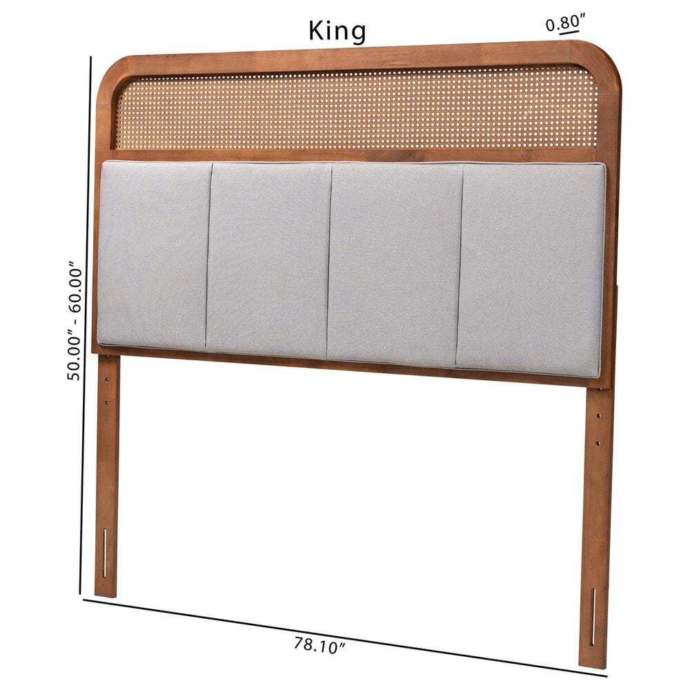 Baxton Studio Esti King Panel Headboard with Light Grey Fabric in Ash Walnut, , large