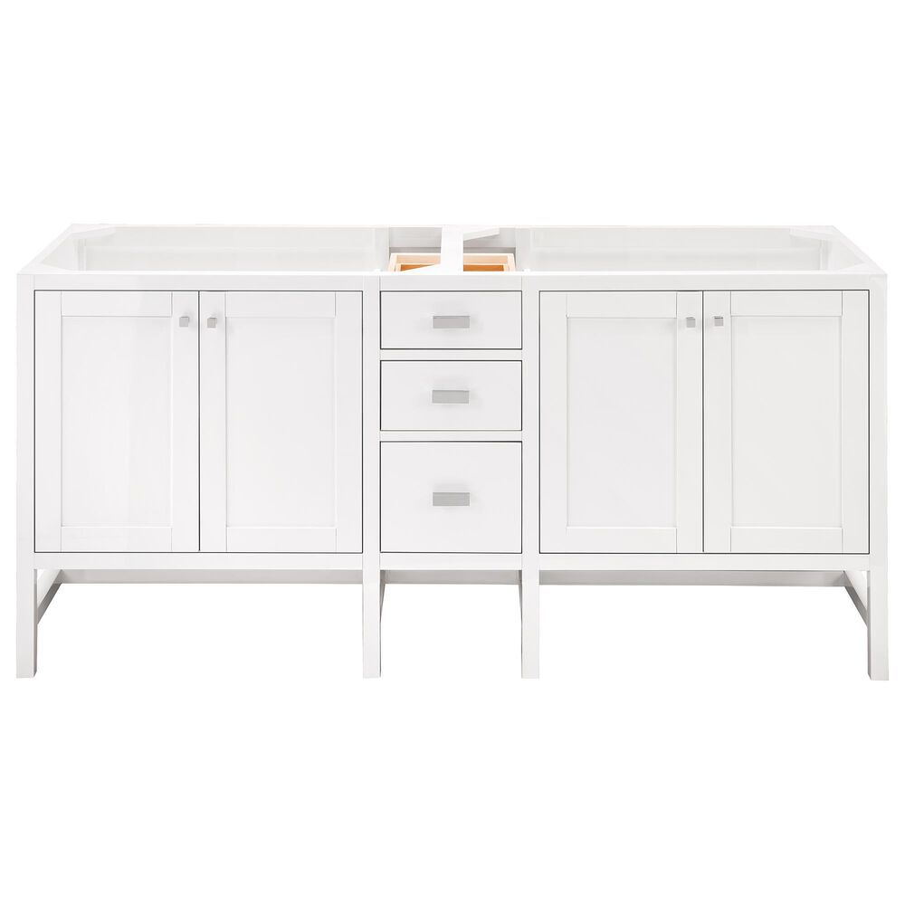 James Martin Vanities Addison 72&quot; Double Bathroom Vanity in Glossy White with 3 cm White Zeus Quartz Top and Rectangular Sinks, , large