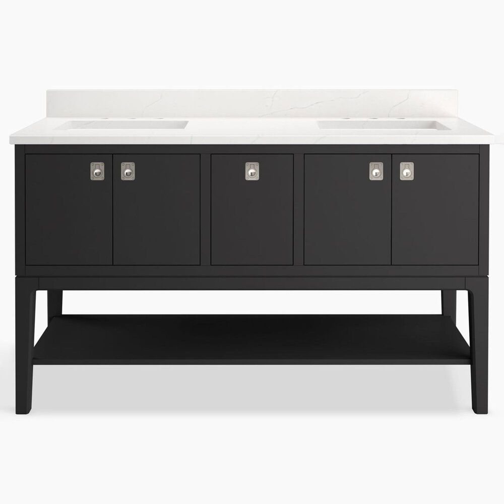 Kohler Seagrove 60" Double Bathroom Vanity in Ferrous Grey with 3 cm White Quartz Top and Rectangular Sinks, , large