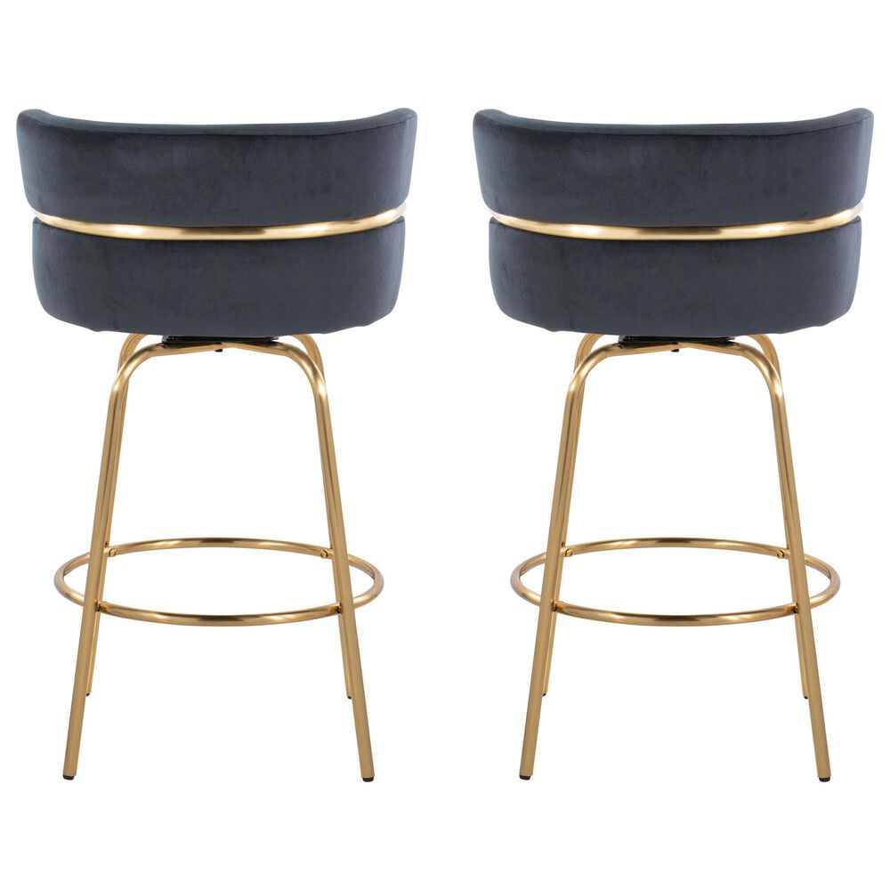 LumiSource Cinch 26" Swivel Counter Stool with Black Upholstery in Gold (Set of 2), , large
