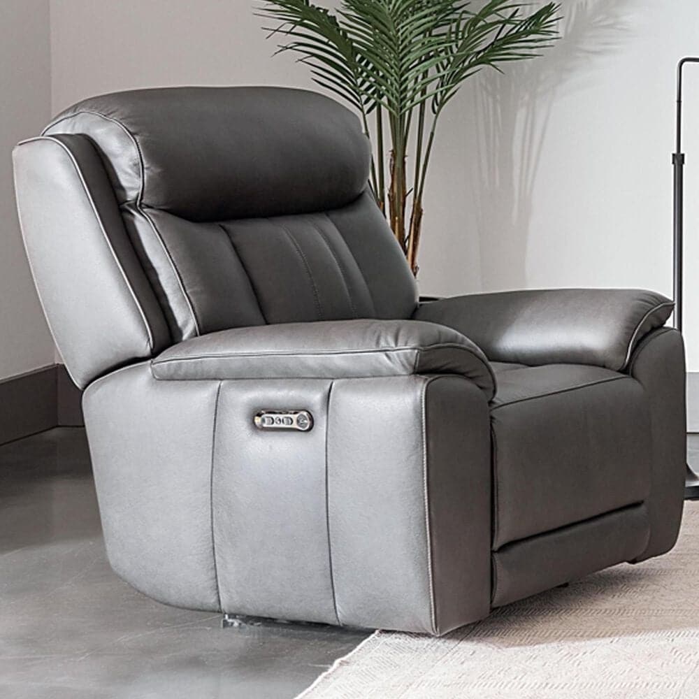 Bassett Benson Leather Power Recliner in Tuscan Gunmetal, , large