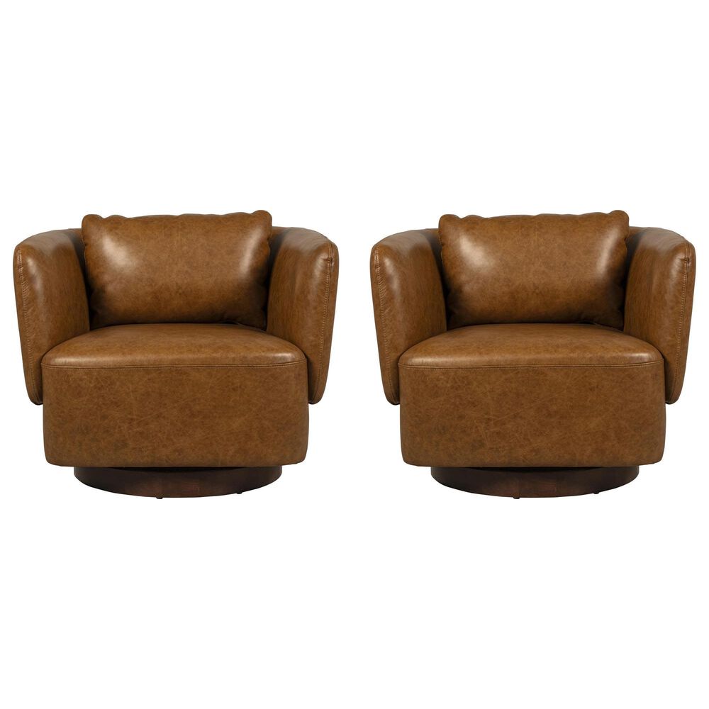 Kuka Home Leather Swivel Chair in Saddle (Set of 2), , large