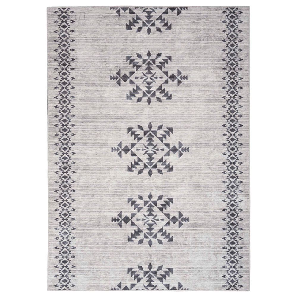Nourison Machine Washable Series 1 5"3" x 7"3" Ivory and Charcoal Area Rug, , large
