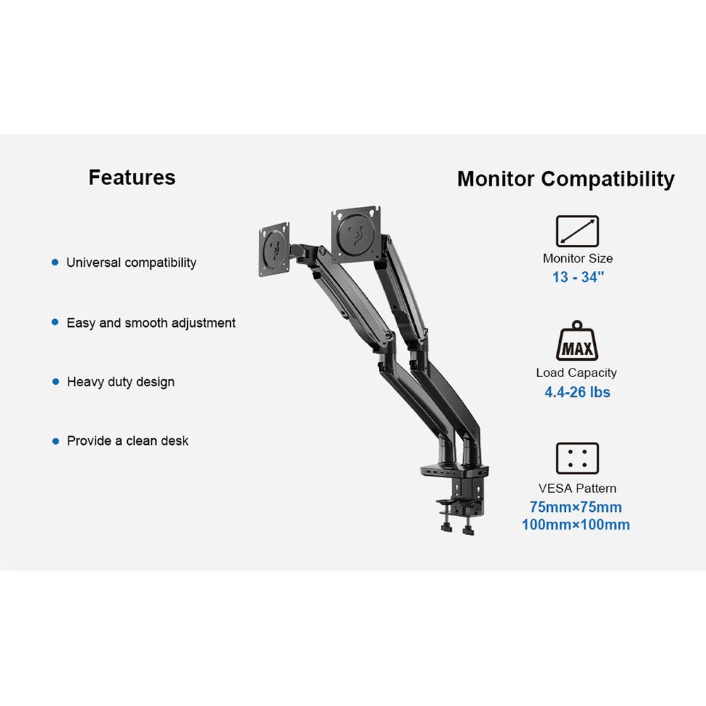 ErgoAV Motion Desk Mount for Dual Monitors in Black, , large