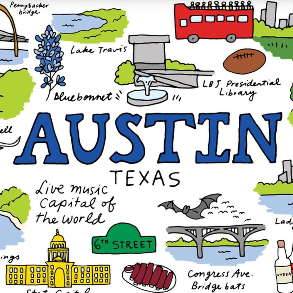 1 Brilliant Gift Wanderer Austin Texas Glass Cutting Board in White, , large