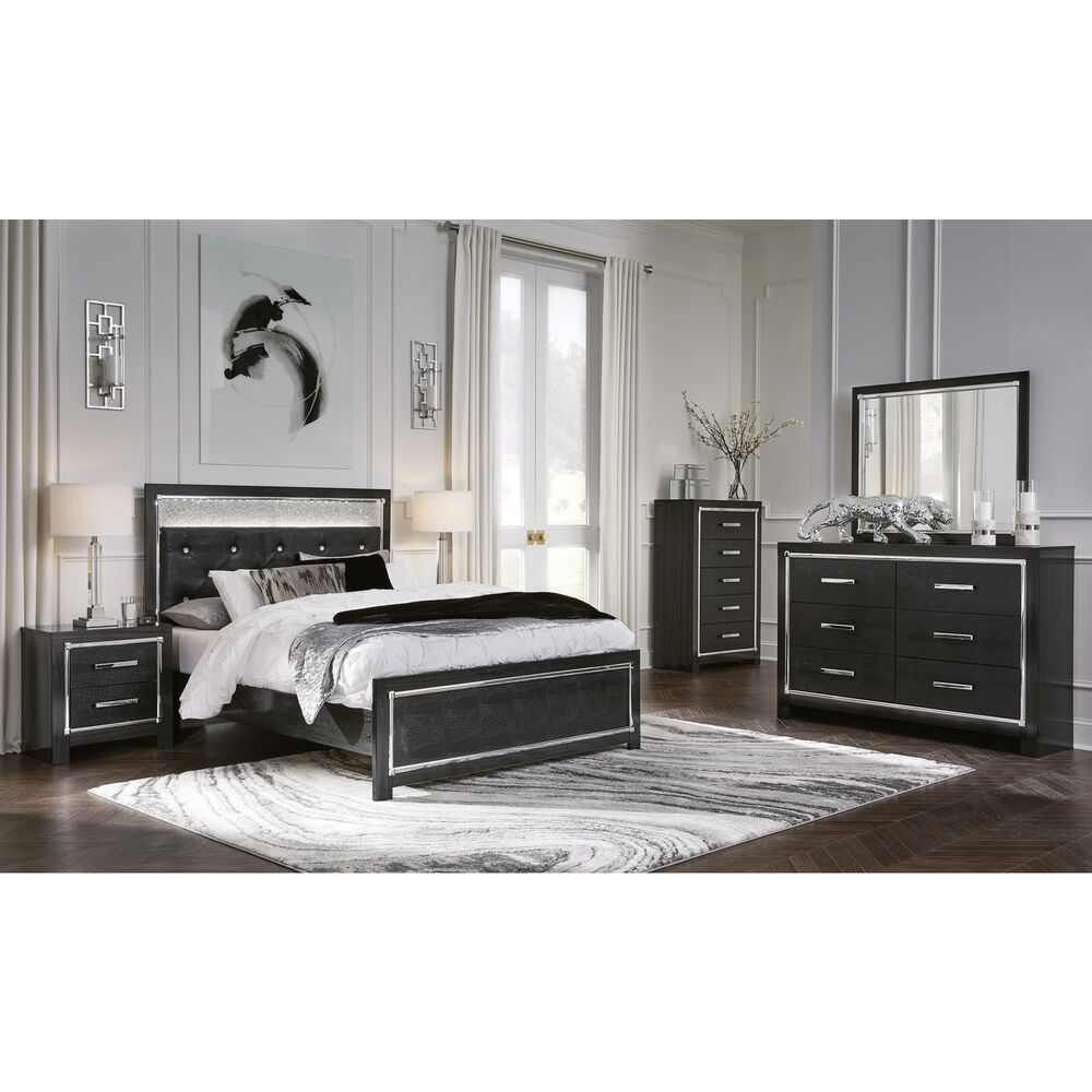 Ashley Kaydell 4-Piece Queen Upholstered Bed Set in Black and Dark Gray, , large