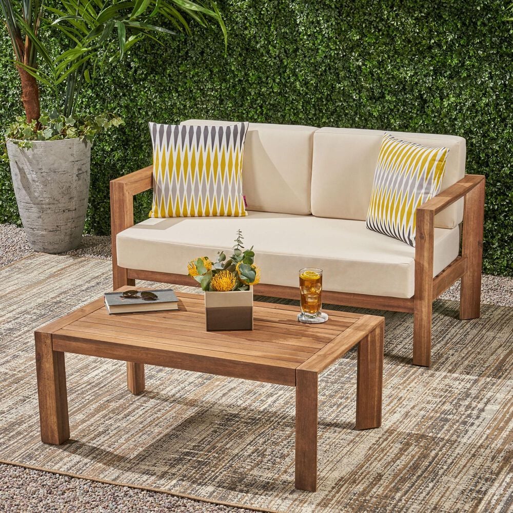 Hearth and Haven Genser 2-Piece Patio Conversation Set with Beige Cushion in Brown, , large