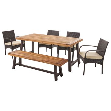 Noble House Luster 6-Piece Patio Dining Set in Multi-Brown, Sandblast and Black, , large