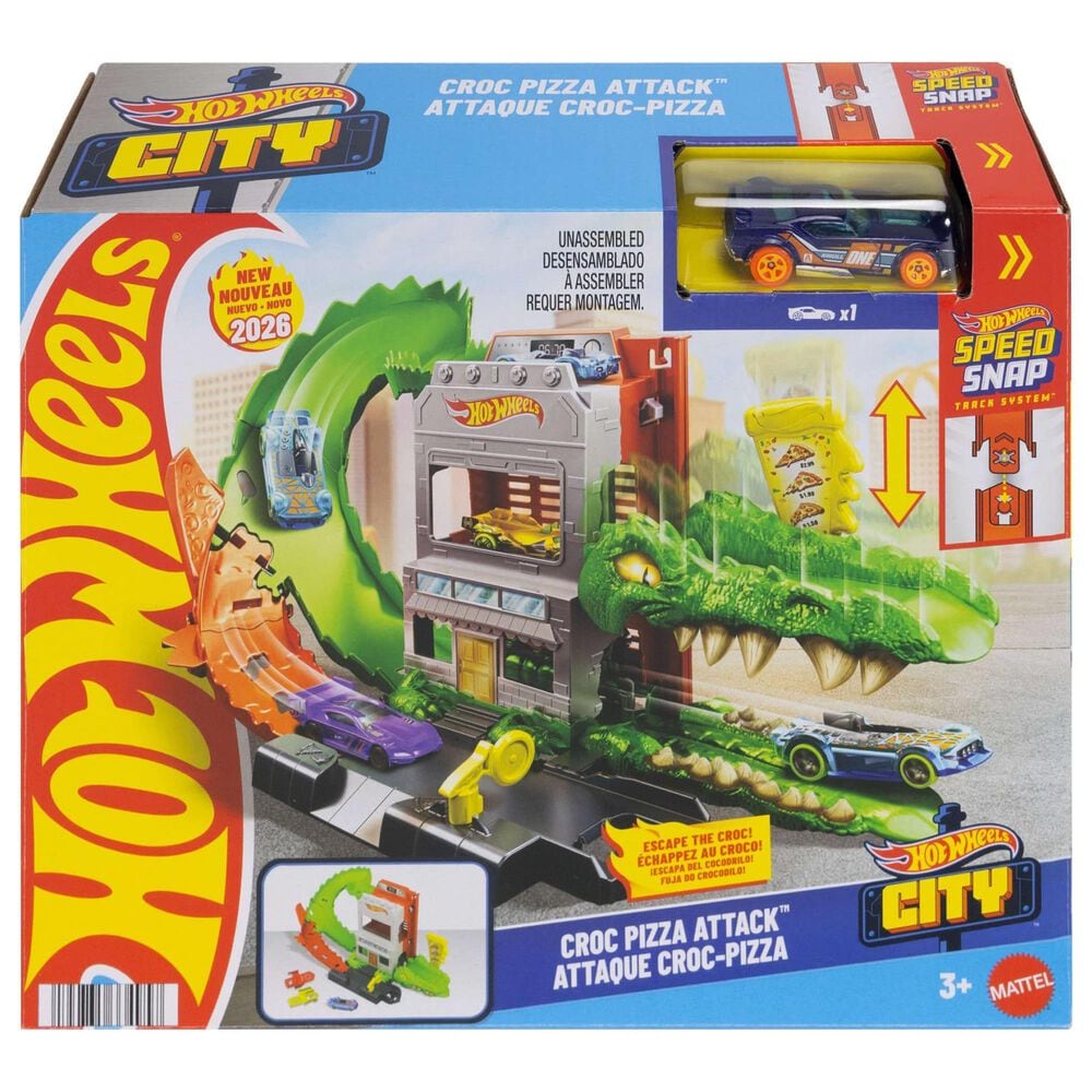 Hot Wheels City Croc Pizza Attack Playset with 1:64 Scale Toy Car, , large