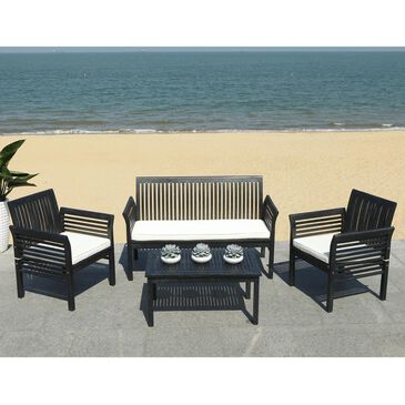 Safavieh Carson 4-Piece Outdoor Conversation Set in Black and White, , large