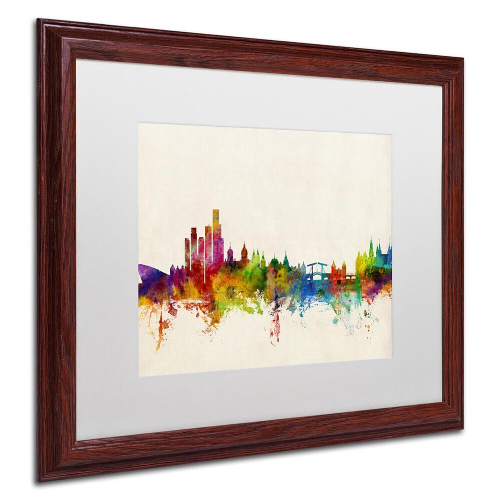 Timberlake Michael Tompsett &#39;Amsterdam The Netherlands Skyline&#39; Matted Brown Framed Art 11x14, , large