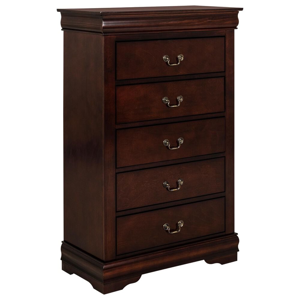 Crown Mark Louis Philip 5 Drawer Chest in Cherry, , large