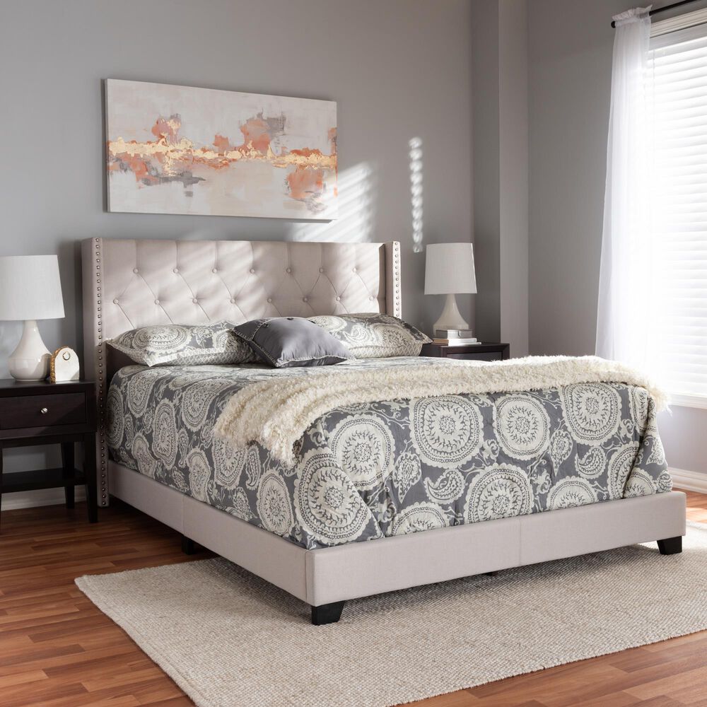 Baxton Studio Brady King Upholstered Bed in Beige, , large