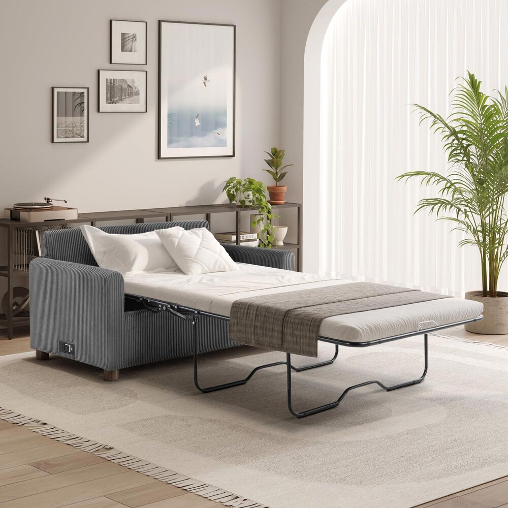 Lifestyle Solutions Drew Twin Loveseat Sleeper with Gray Cushion in Brown, , large