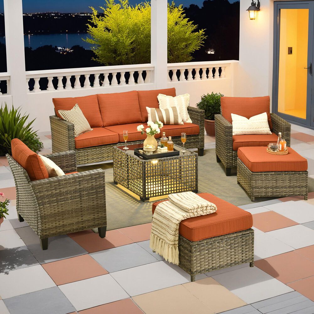 HOMLUX 6-Piece Outdoor Sofa Set in Orange, , large