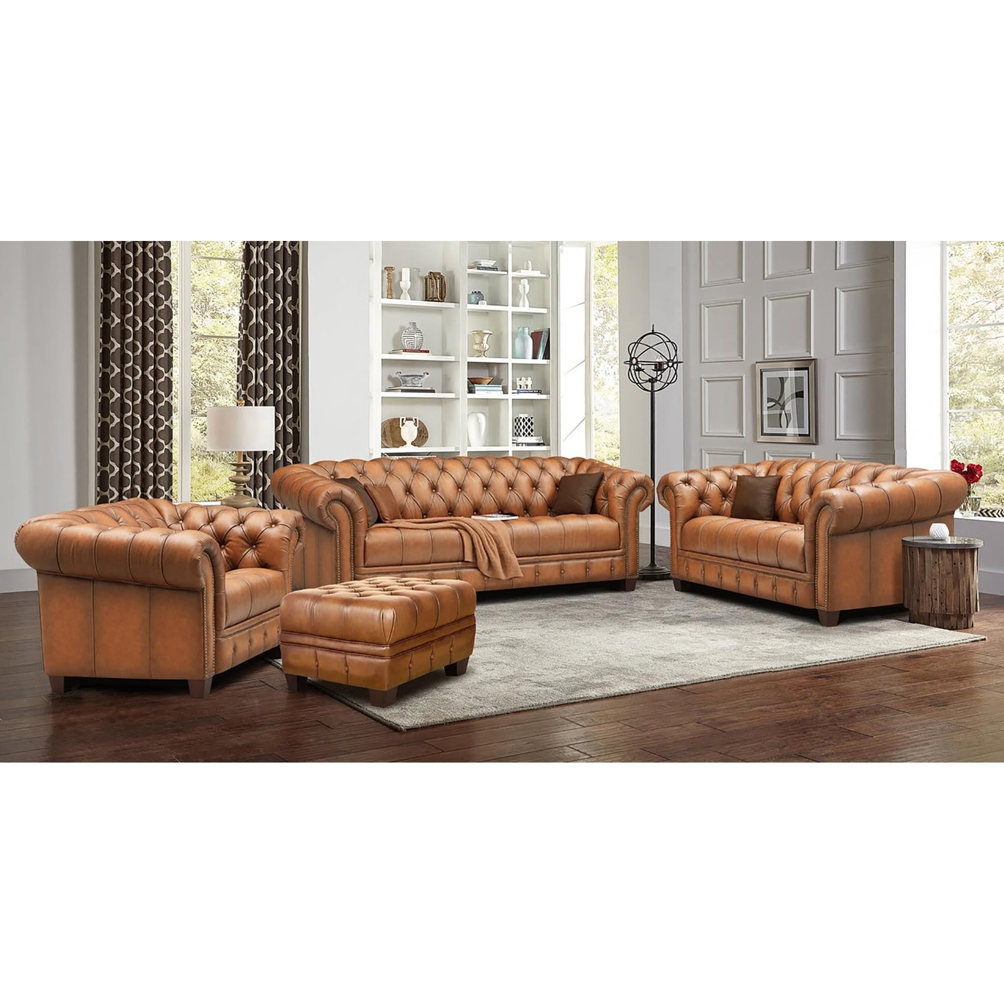 Hydeline York Stationary Leather Sofa in Saddle
