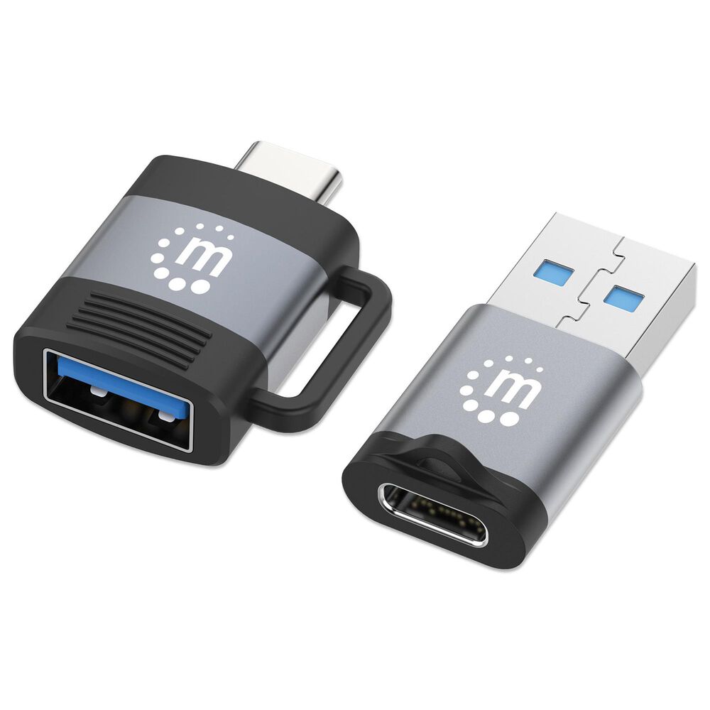 Manhattan 2-Piece USB C to USB A and USB A to USB C Adapters in Black and Space Gray, , large