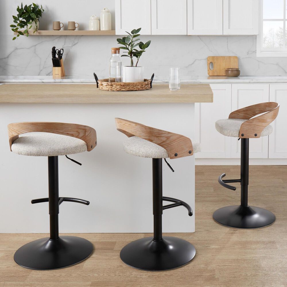 LumiSource Grotto Swivel Barstool with Oat Fabric Upholstery in Black and Whitewashed (Set of 2), , large