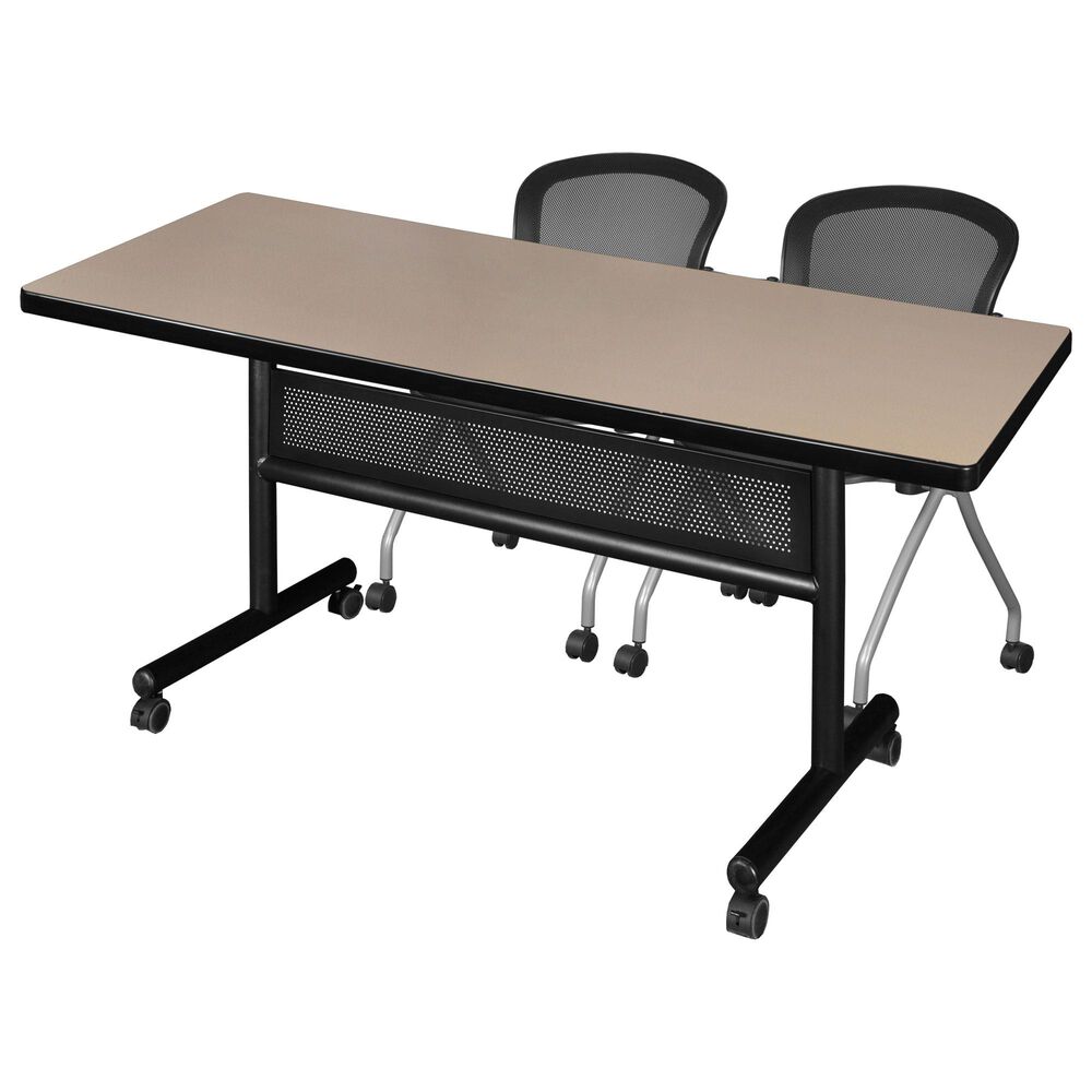 Regency Global Sourcing 3-Piece Mobile Training Table Set in Beige/Black/Silver, , large