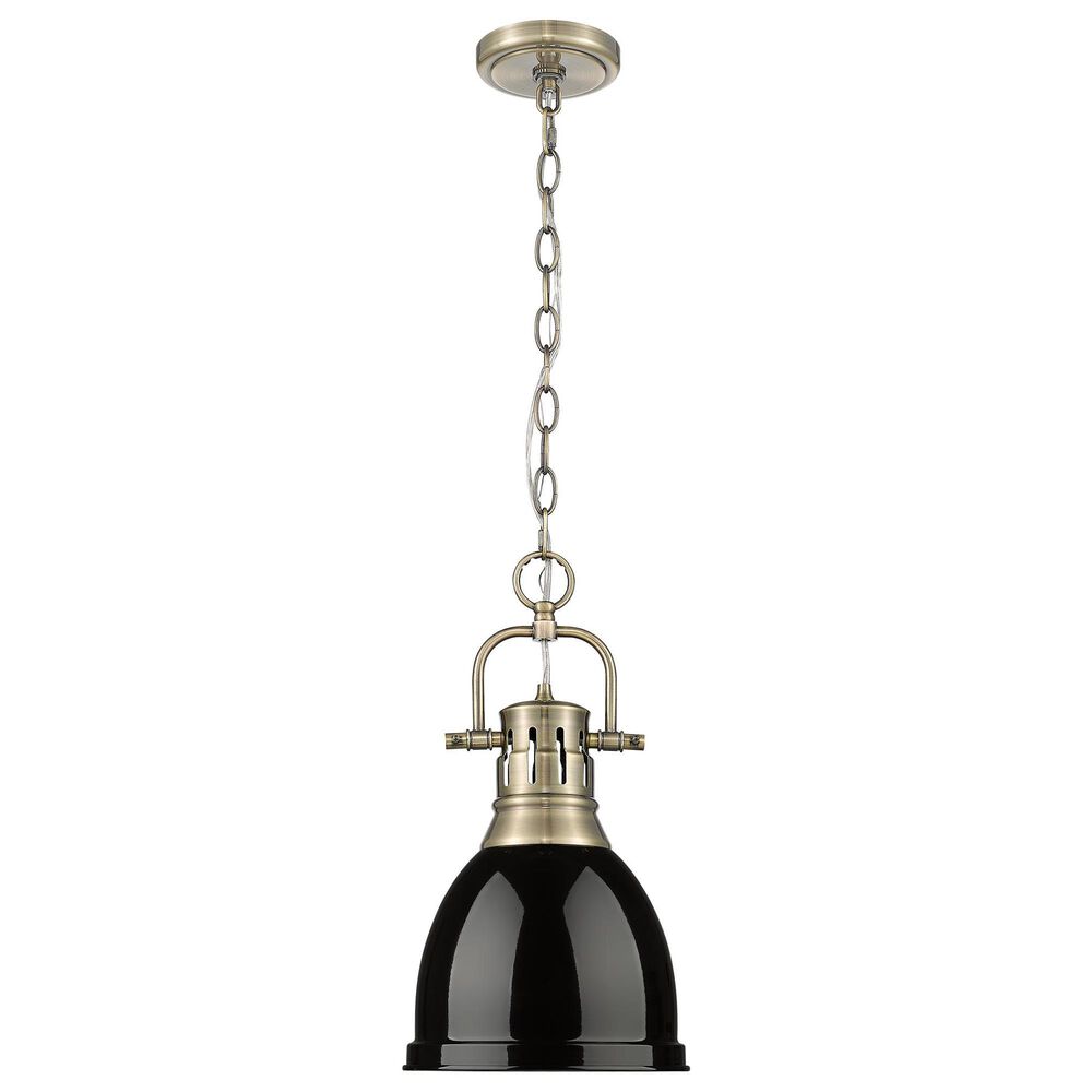 Golden Lighting Duncan 1-Light Small Pendant with Chain and Black Shade in Aged Brass, , large