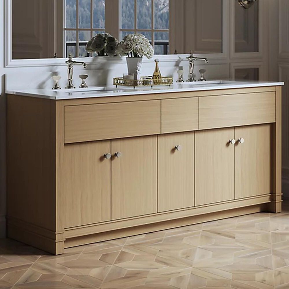 Kohler Alouette 72" Double Bathroom Vanity in Light Oak with 2 cm White Quartz Top and Rectangular Sinks, , large