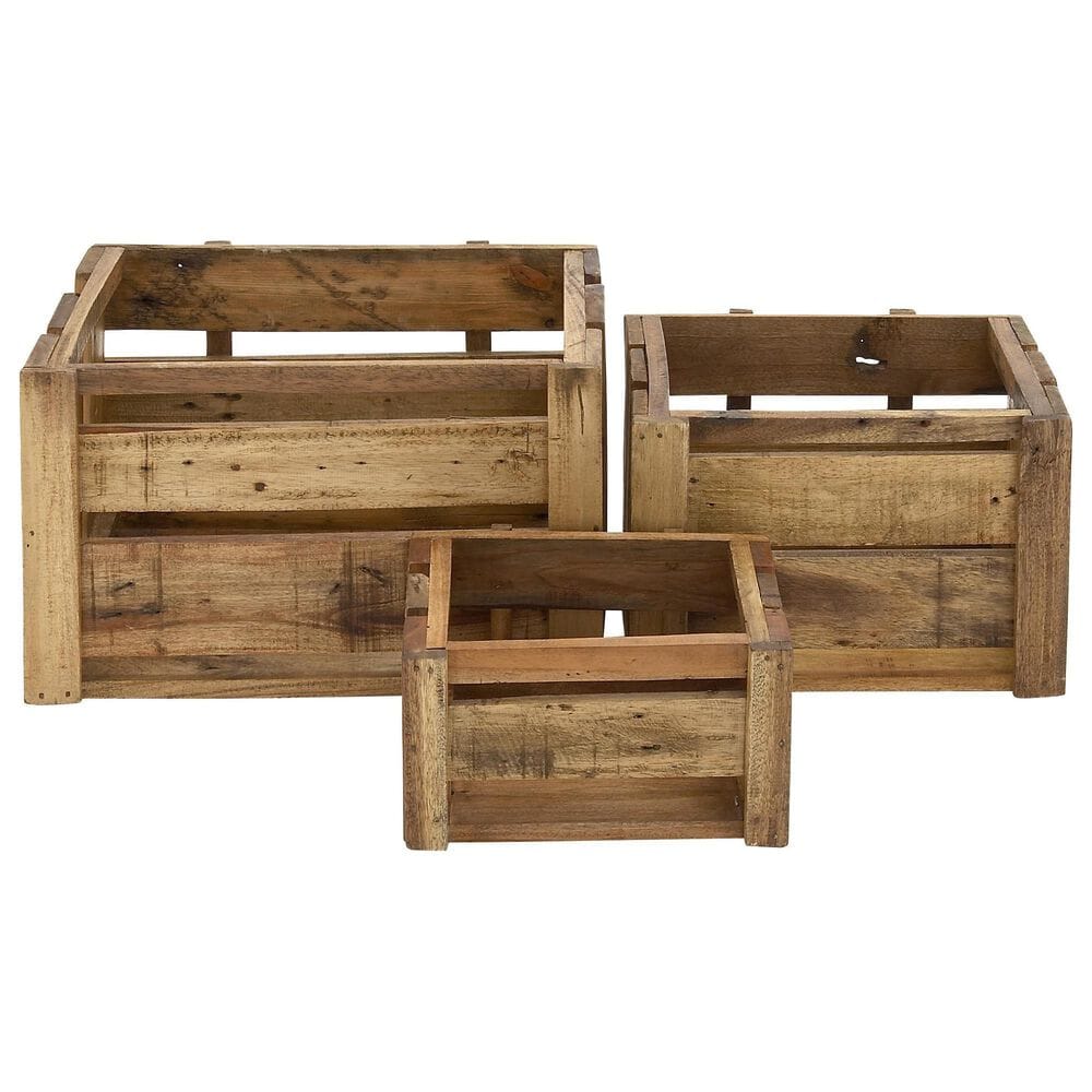 Maple and Jade Storage Basket with Handles in Oiled Brown (Set of 3), , large