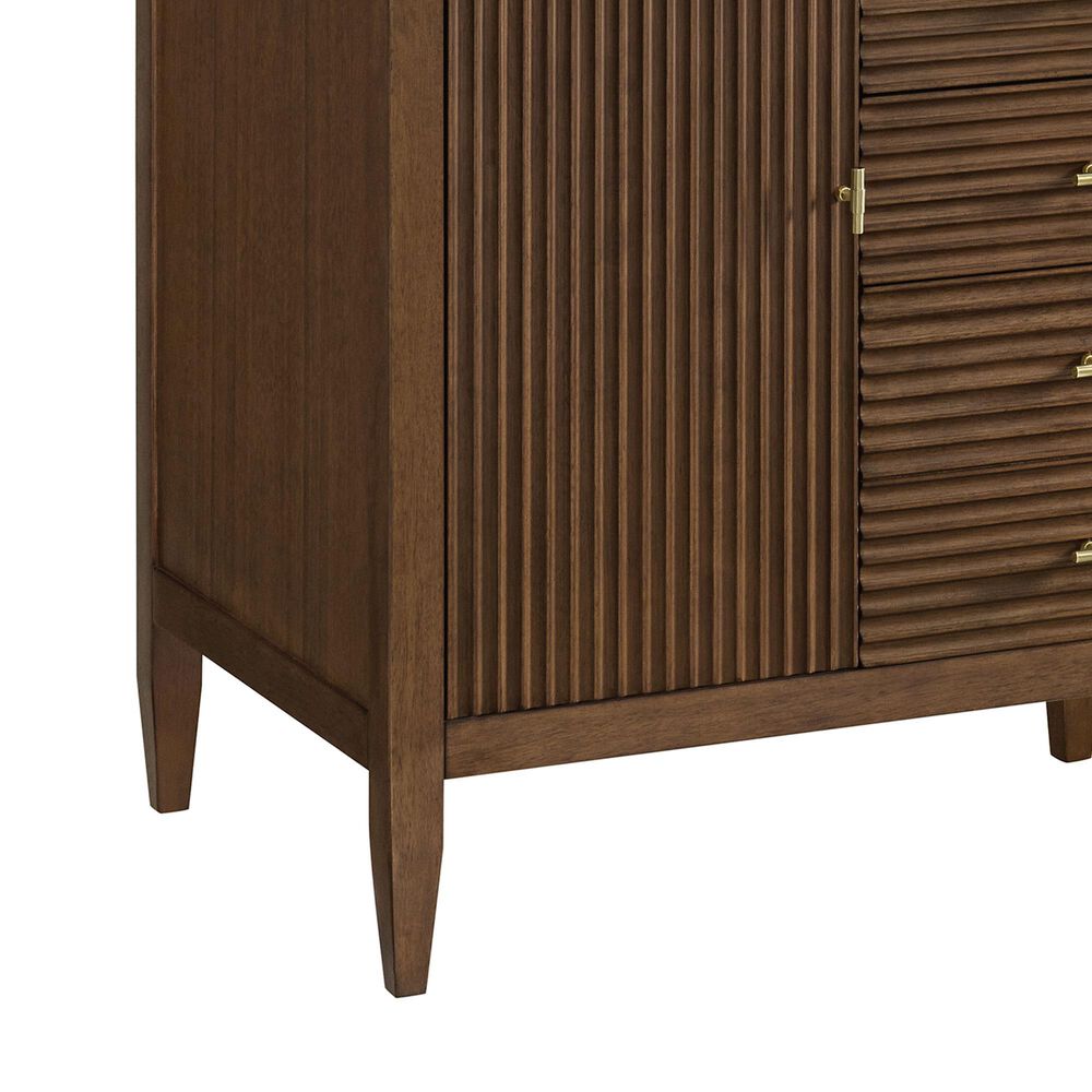 James Martin Vanities Myrrin 60&quot; Double Vanity in Mid Century Walnut with 3 cm Arctic Fall Solid Surface Top, , large