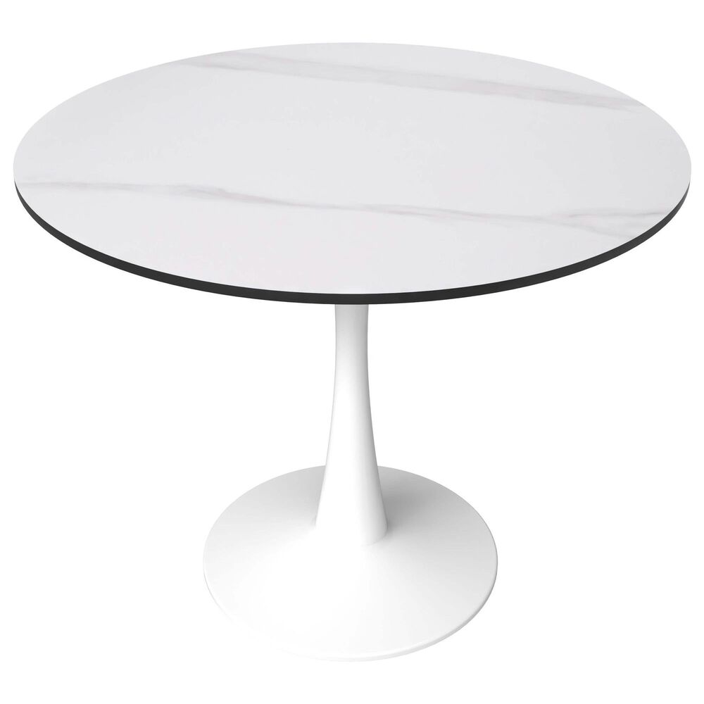 Leisuremod Leisuremod Bristol 35 round dining table White base with White Sintered stone Top, , large