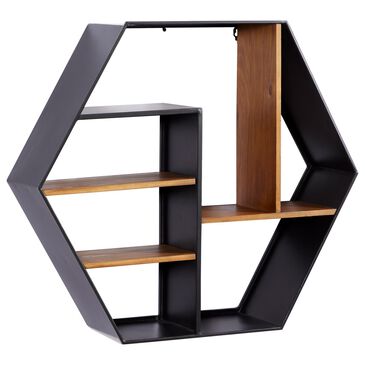 Maple and Jade 30" x 26" Wall Shelf in Black and Natural Golden Brown, , large