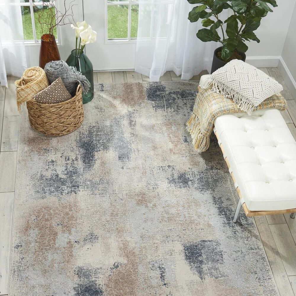 Nourison Rustic Textures RUS02 5"3" x 7"3" Beige and Grey Area Rug, , large