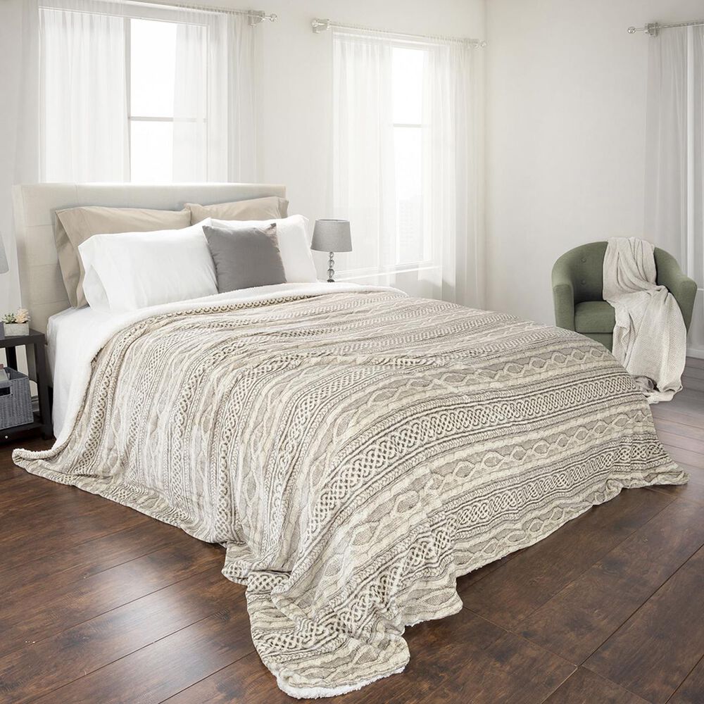 Timberlake Lavish Home King Flannel/Sherpa Blanket in Gray/Beige, , large