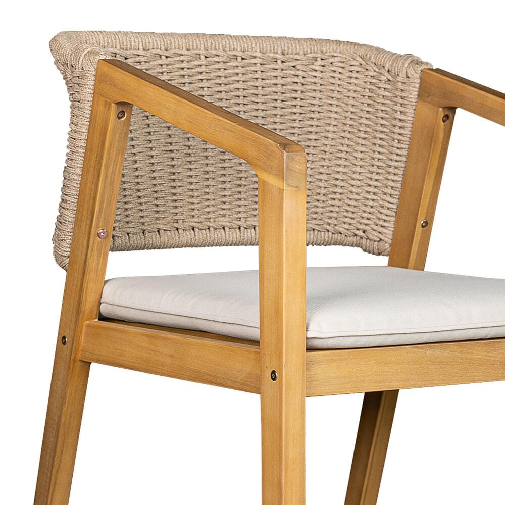 Hearth and Haven Patio Dining Chair with Rope-Design Backrest and Cushions in Light Teak (Set of 2), , large
