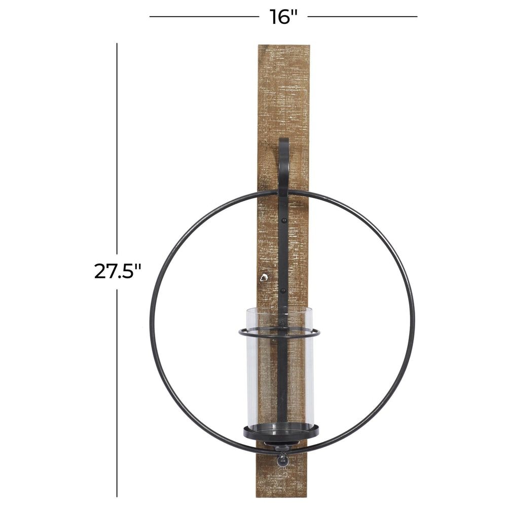 Maple and Jade Pillar Geometric Wall Sconce with Wood Back Mount in Brown and Black, , large