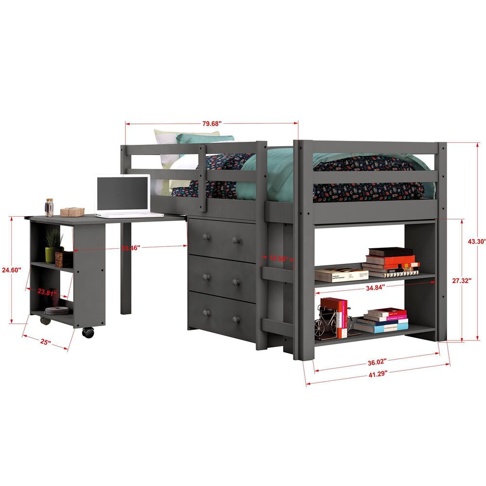 Cambria Designs Low Loft Bed with Desk and Storage Nebraska Furniture