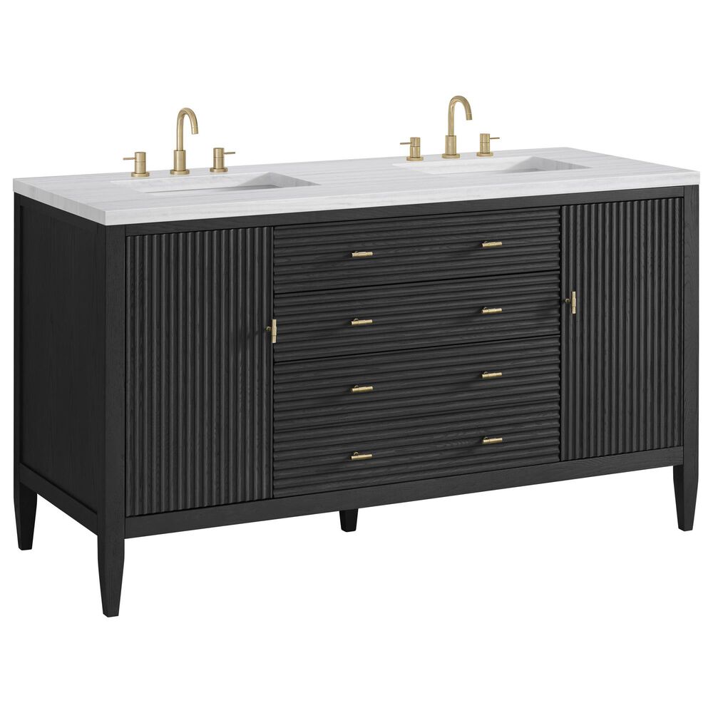 James Martin Vanities Myrrin 60" Double Vanity in Carbon Oak with 3 cm Arctic Fall Solid Surface Top, , large