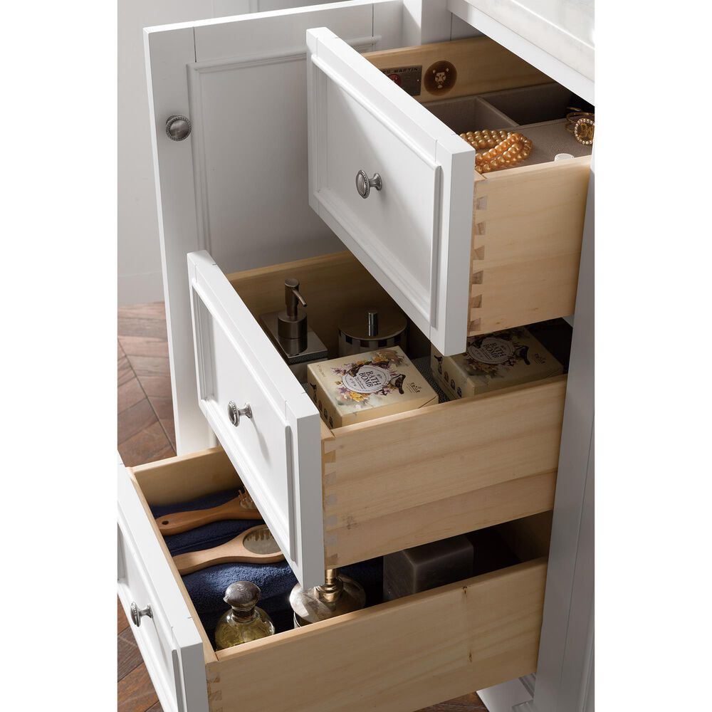 James Martin Vanities De Soto 72&quot; Double Bathroom Vanity in Bright White with 3 cm Arctic Fall Solid Surface Top and Rectangular Sinks, , large