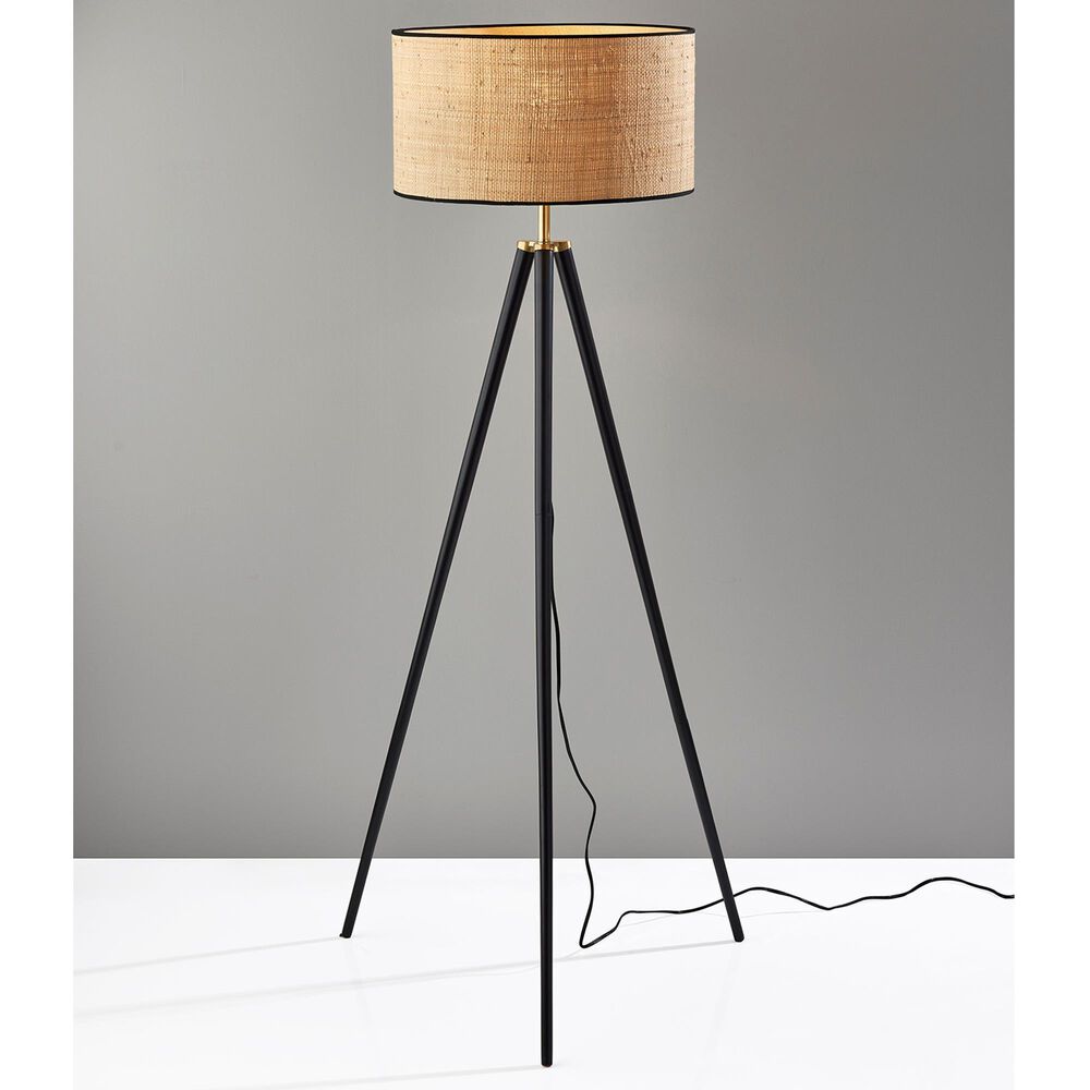 Adesso Jackson Floor Lamp in Black and Antique Brass, , large