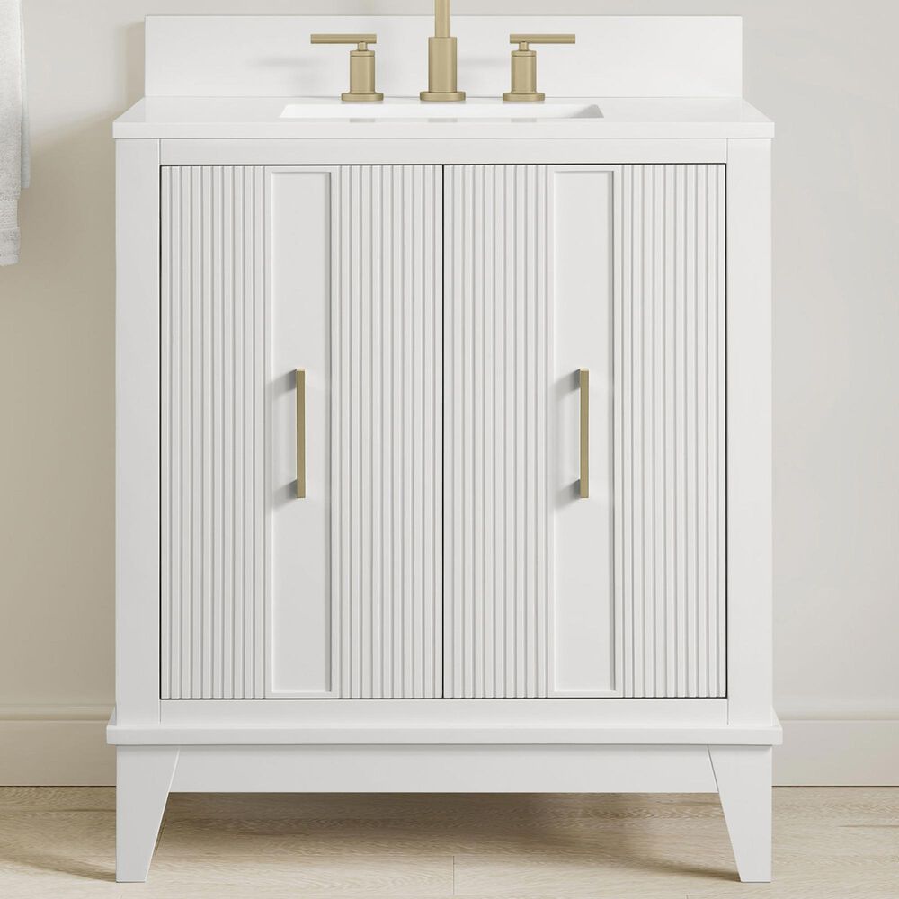 37B Fenwick 30" Single Bathroom Vanity in Bright White with Glossy White Composite Stone Top and Backsplash, , large